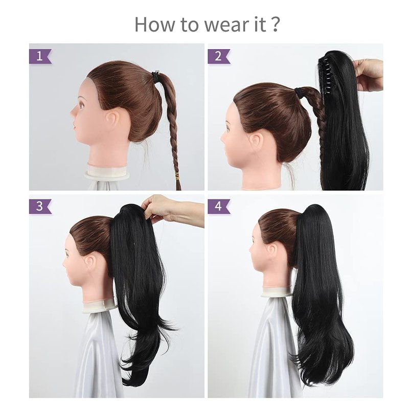 HSPJHTM Dark Brown Ponytail Extensions,2 PCS Ponytails Extensions for Women 24" Synthetic Claw Clip in Pony Tail Hair Extentions Halloween Fluffy Hairpiece for Daily Use