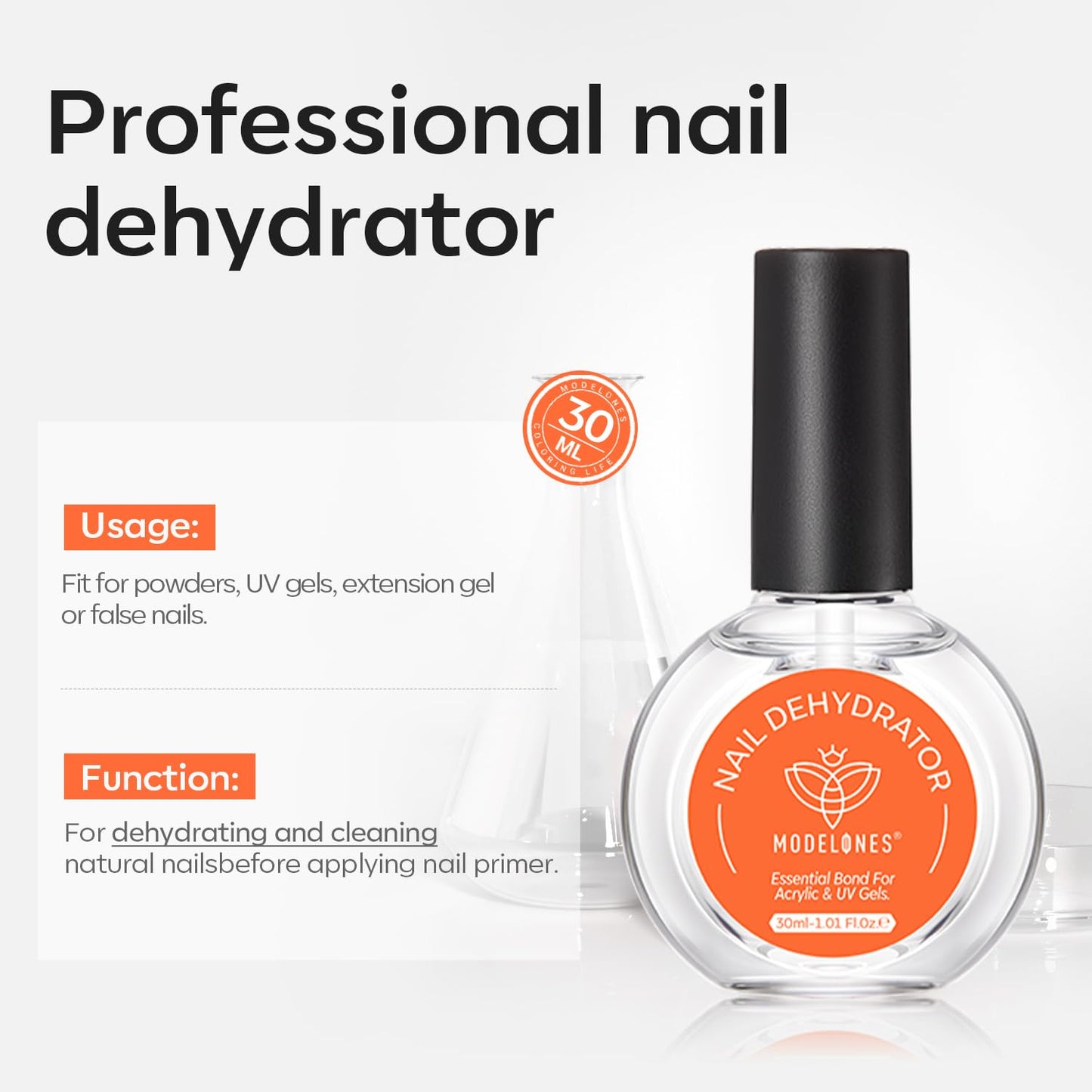 modelones Nail Primer, 15 ml Acid Free No Lift Bond Primer, Hema-Free Bonder for Gel Polish Nail Supplies Set