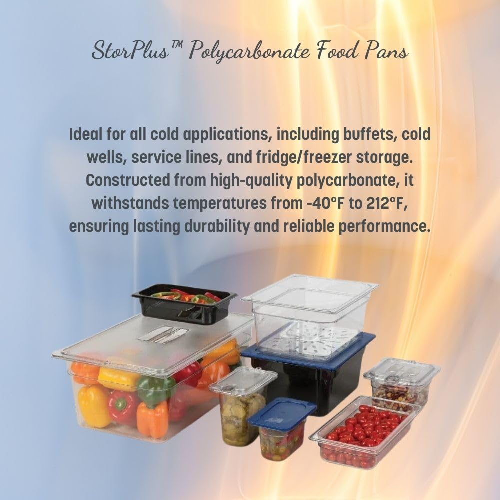 Carlisle FoodService Products Storplus 1/6-Size Plastic Food Pan, Food Storage Container, for Catering, Buffets, Restaurants, Polycarbonate, 1/6 Size, 6 Inches Deep, Black
