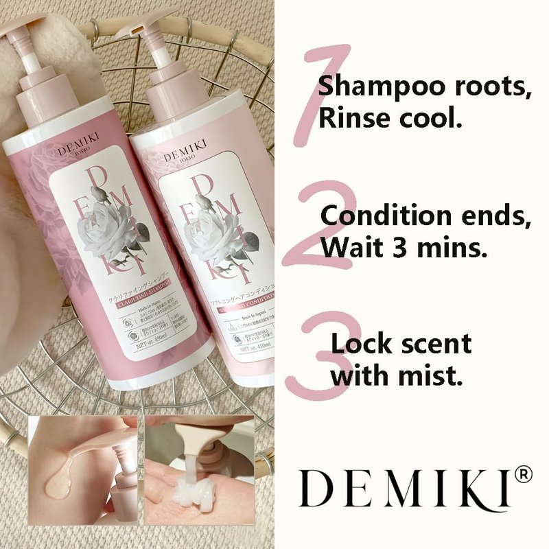 DEMIKI Japanese Shampoo for Women,Anti-Dandruff with Keratin,Clarifying Shampoo for Oily Hair,Sulfate Free,Rose Scent,Volumizing,hair care,Repairs,Strengthens,Nourishes and Softens,450ml 16fl oz