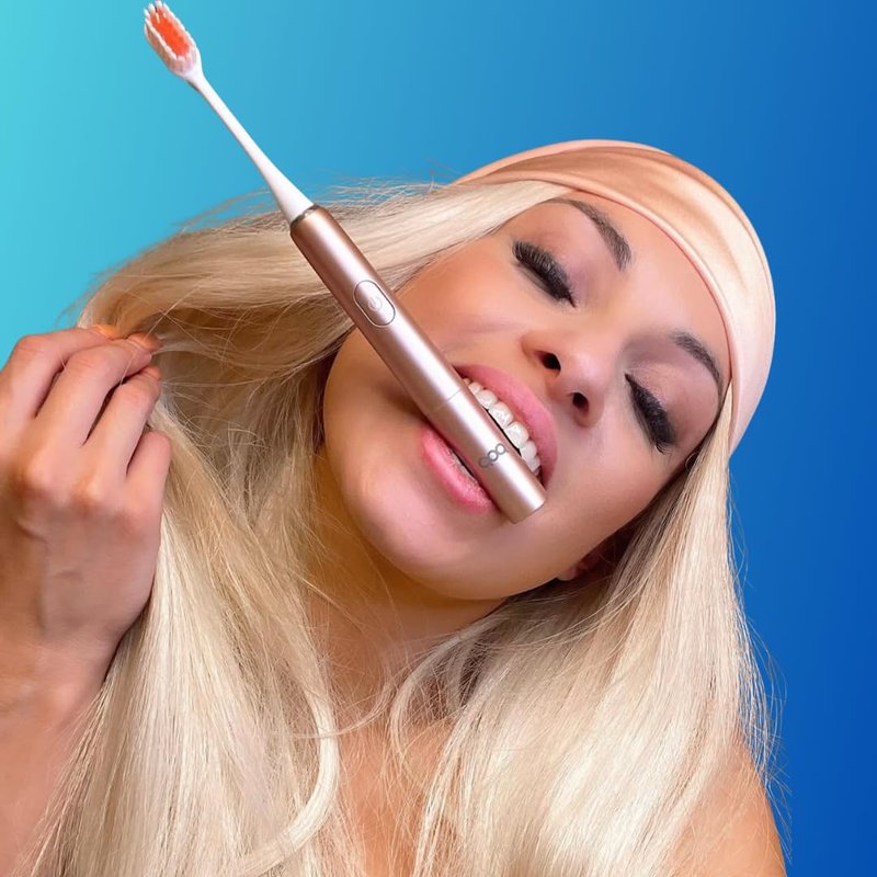 Pop Sonic Electric Toothbrush – Electric Toothbrush for Adults – Bathroom Essentials & Travel Essentials – Dupont Nylon Bristles –18000-24000 Strokes/Min w/AAA Battery – 2 Speed – Go Plus (Rose Gold)