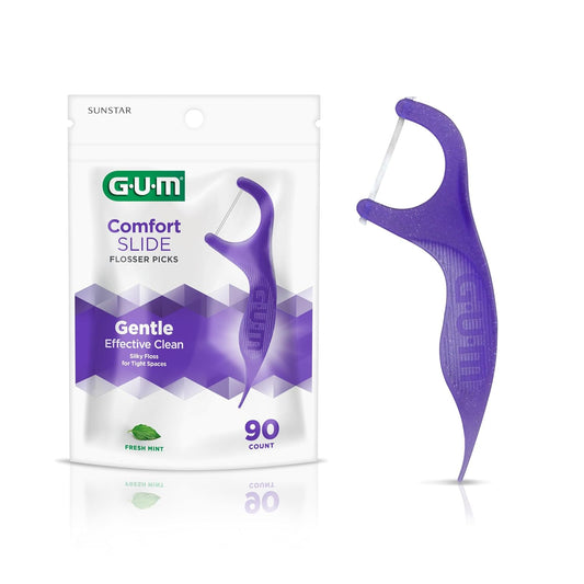 GUM Comfort Slide Floss Picks - Perfect for Tight Teeth - Extra Strong Shred-Resistant Dental Floss, Easy Grip Handle - Dental Flossers for Adults - Fresh Mint Flavor, 120 Count