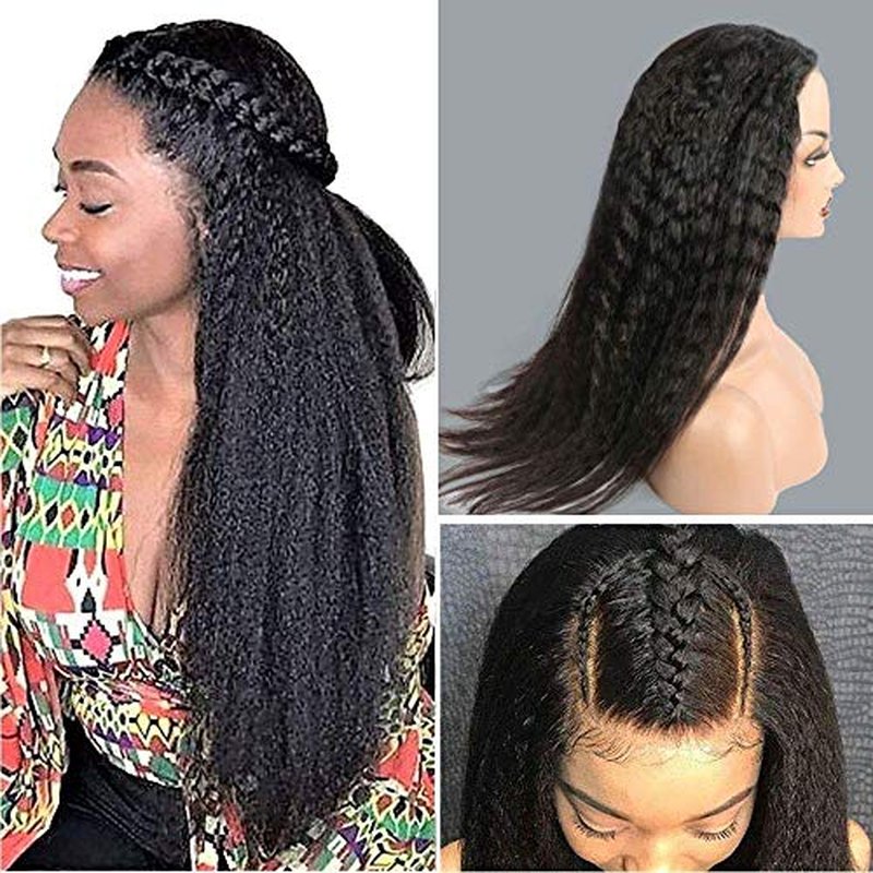 U Part Kinky Straight , 16 inch Italian Upart Half Remy Yaki Straight Wigs for Black Women Human Hair Upgraded U Shape Clip in
