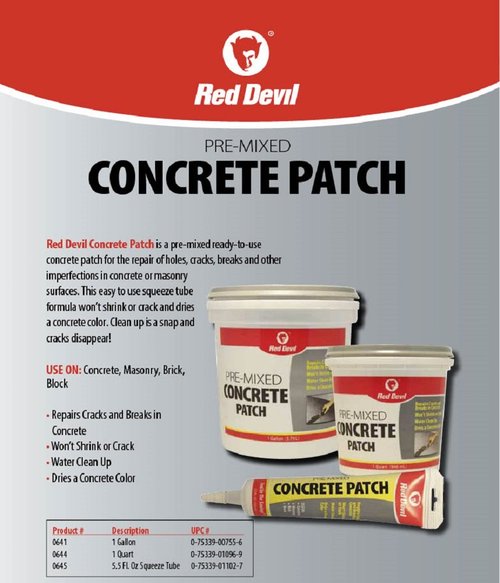 Red Devil 0645 Concrete Repair Patch, Cement Crack Filler, 5.5 Oz Squeeze Tube, Pre-Mixed, Pack of 1, Gray, Made in USA