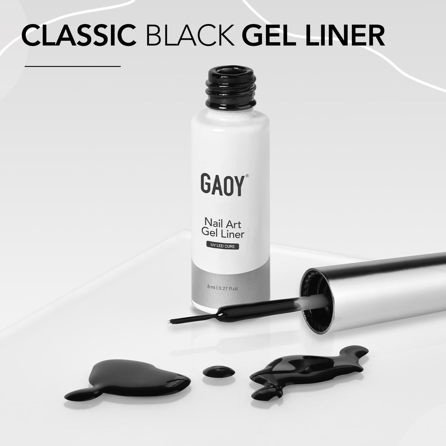 GAOY White Swirl Gel Nail Polish Art Liner, 8ml Classic Color Nail Paint Design with Thin Brush, UV Light Cure for DIY French Manicure at Home