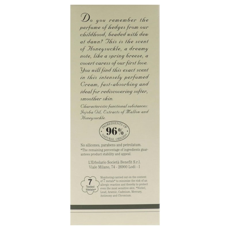 LErbolario Perfumed Body Cream, Honeysuckle, 5.7 oz - Body Lotion - With Extracts of Jojoba Oil - Floral Citrus Scent - Moisturizing - Cruelty-Free