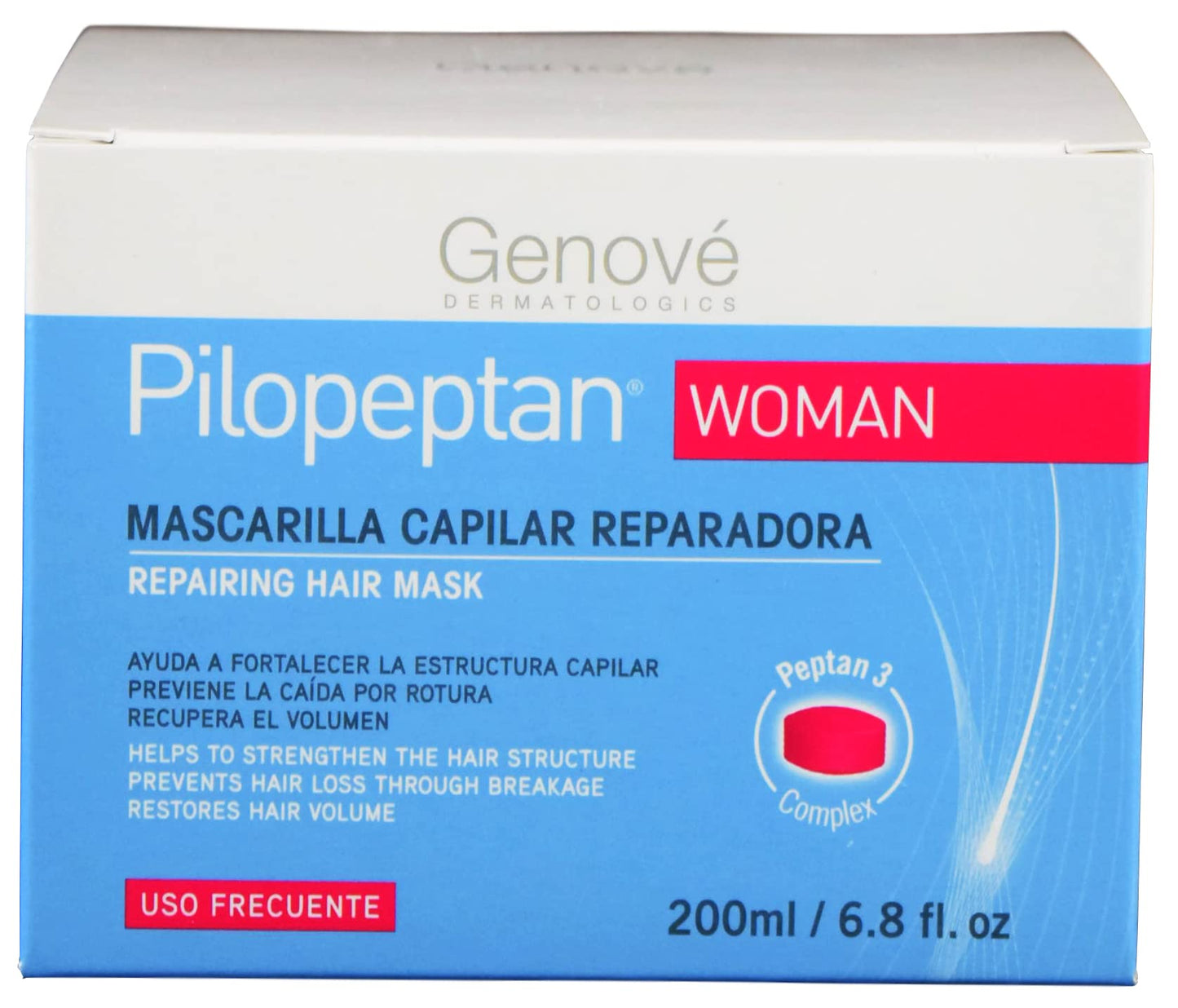 Genové Pilopeptan Woman Regenerative Hair Mask 200ml - Repairs, Nourishes and Softens Hair - Hair Loss Treatment - Spain