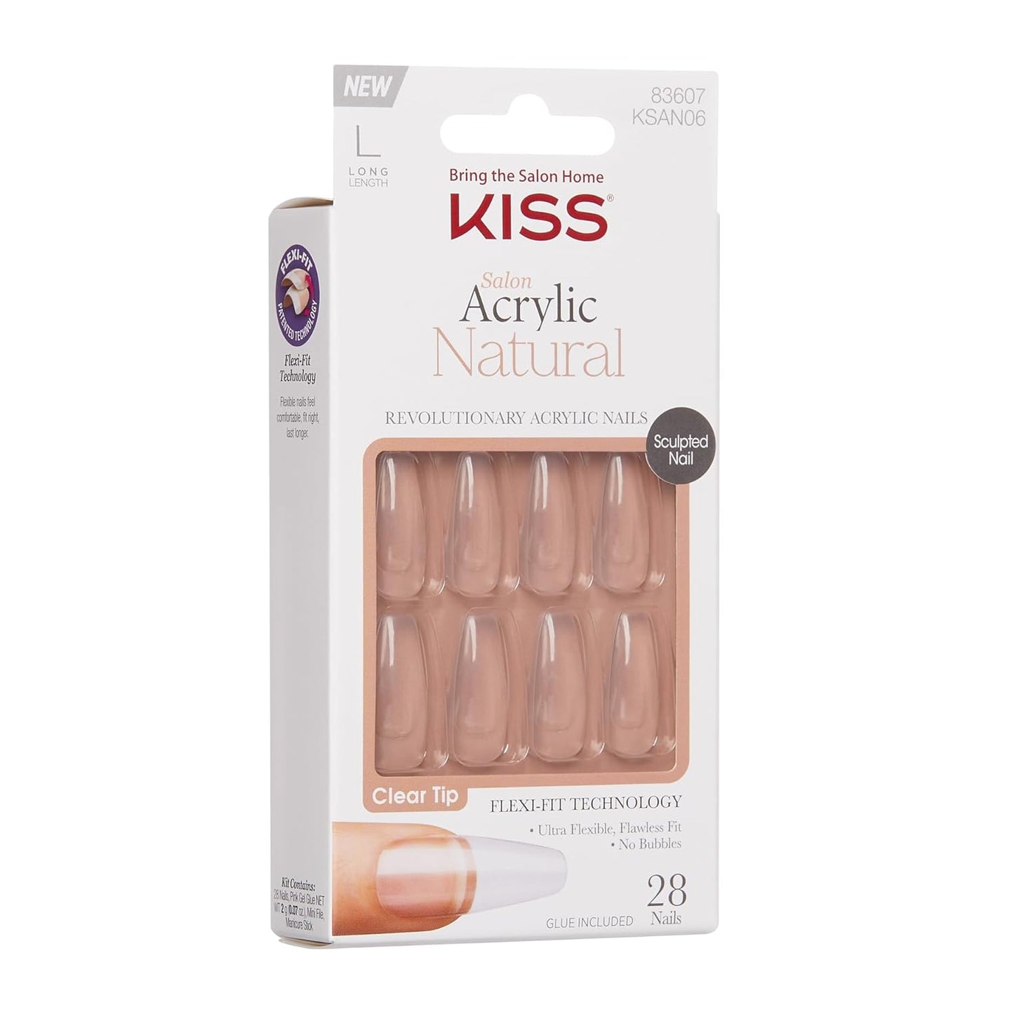 KISS Salon Acrylic Natural Press On Nails, Nail glue included, 'Rare', Nude, Short Size, Squoval Shape, Includes 28 Nails, 2g Glue, 1 Manicure Stick, 1 Mini File