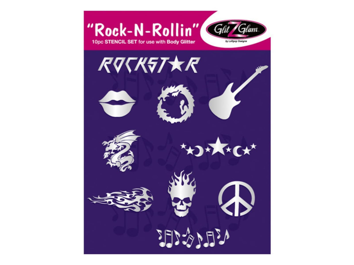 Tattoo Stencil Set for Glitter Tattoos: Rock N Rollin Temporary Tattoos - Hypoallergenic and Dermatologist Tested!