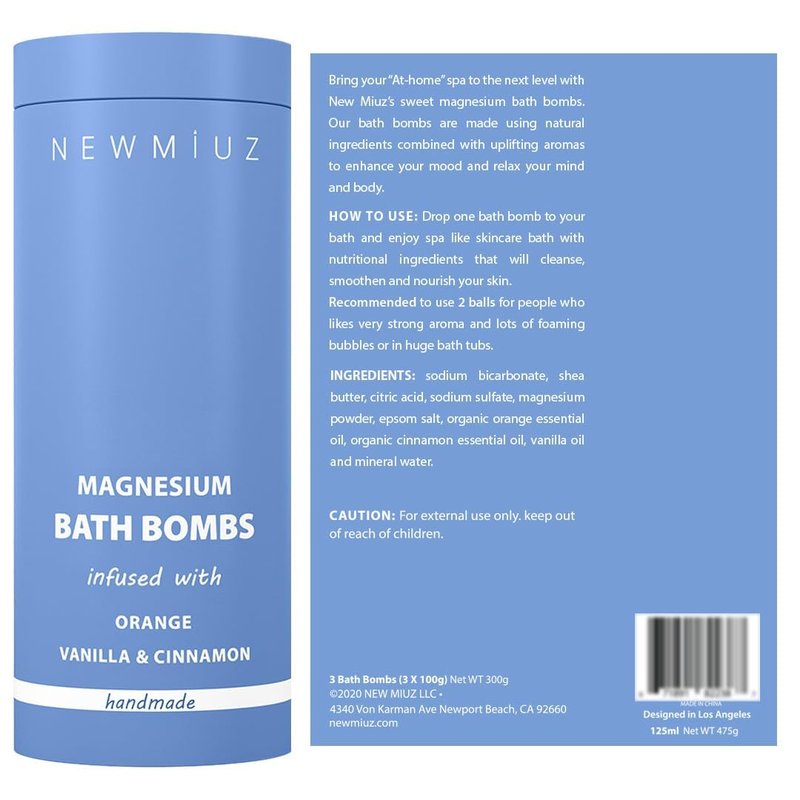 Magnesium Bath Bombs Post Workout Recovery Sore Muscles Tension Epsom Salt Luxury Bubble Bath Spa Essential Oil Infused Bath Bombs Vanilla Cinnamon Orange Perfect Stocking Stuffers Gift