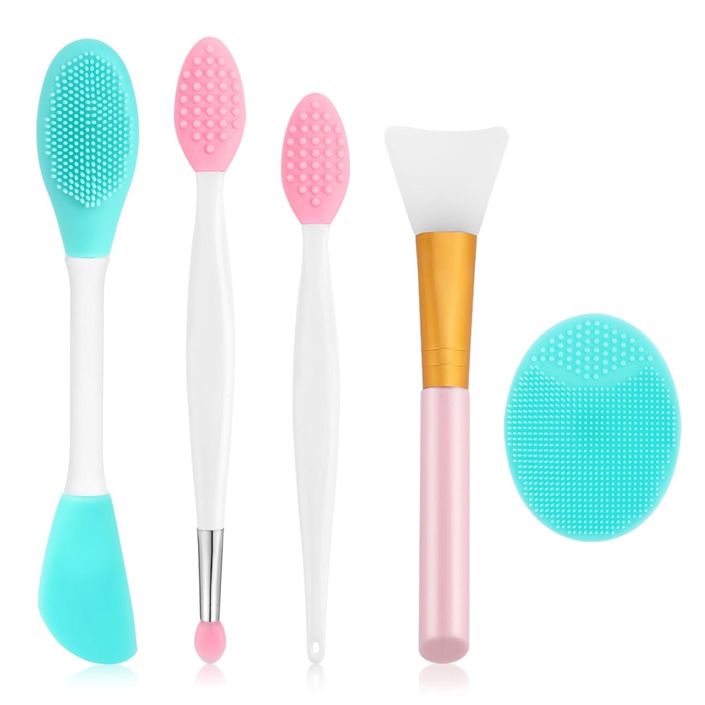 Silicone Face Scrubber, 2pcs Exfoliating Lip Brush, 2pcs Face Cleansing Brush & Silicone Facial Mask Brush Exfoliator Blackhead Skin Care Tool