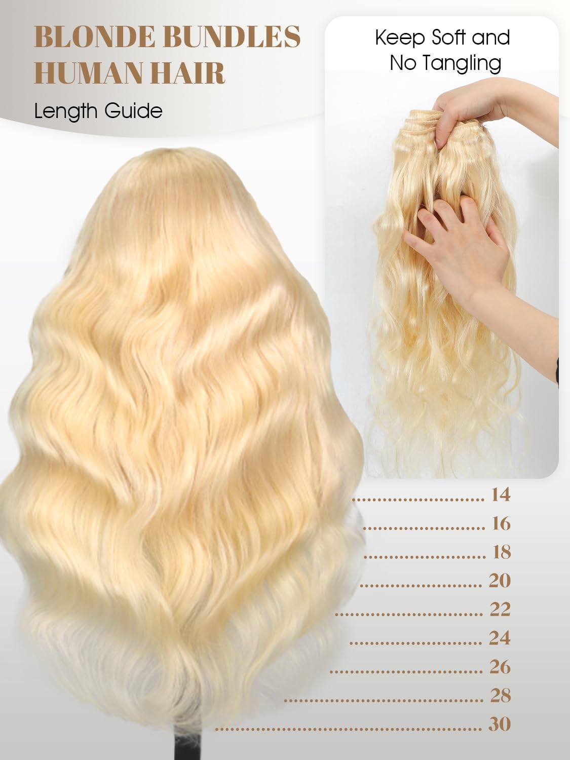 613 Blonde Body Wave Bundles Human Hair 14 Inch 613 Bundle 100% Unprocessed 12A Grade Brazilian Virgin Hair Bundles 1 Single Bundle Human Hair 613 Blonde Bundle Human Hair Extensions for Women