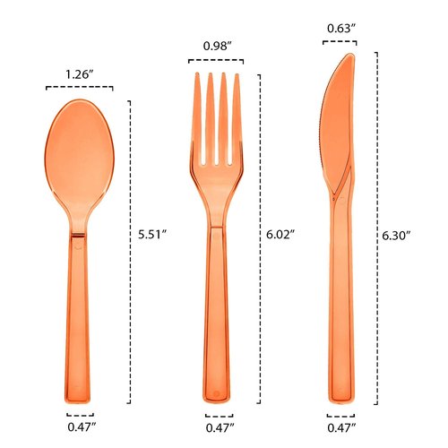 Party Essentials Hard Plastic Cutlery Combo Pack, 51 Pieces/17 Place Settings, Neon Orange