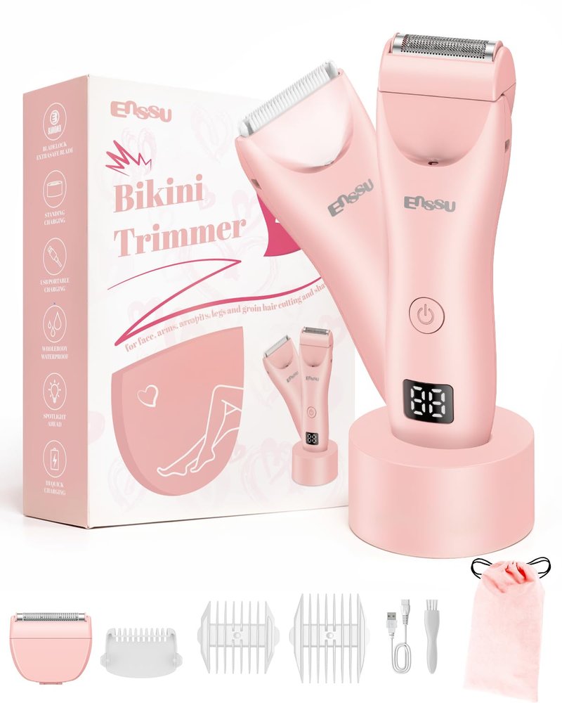 ENSSU 2in 1 Bikini Trimmer Electric Razors for Women with LED Light,Rechargeable Body Pubic Hair Trimmer Women with LCD Display, Lady Shaver for Leg/Arms/Bikini,Waterproof, Gift for Woman