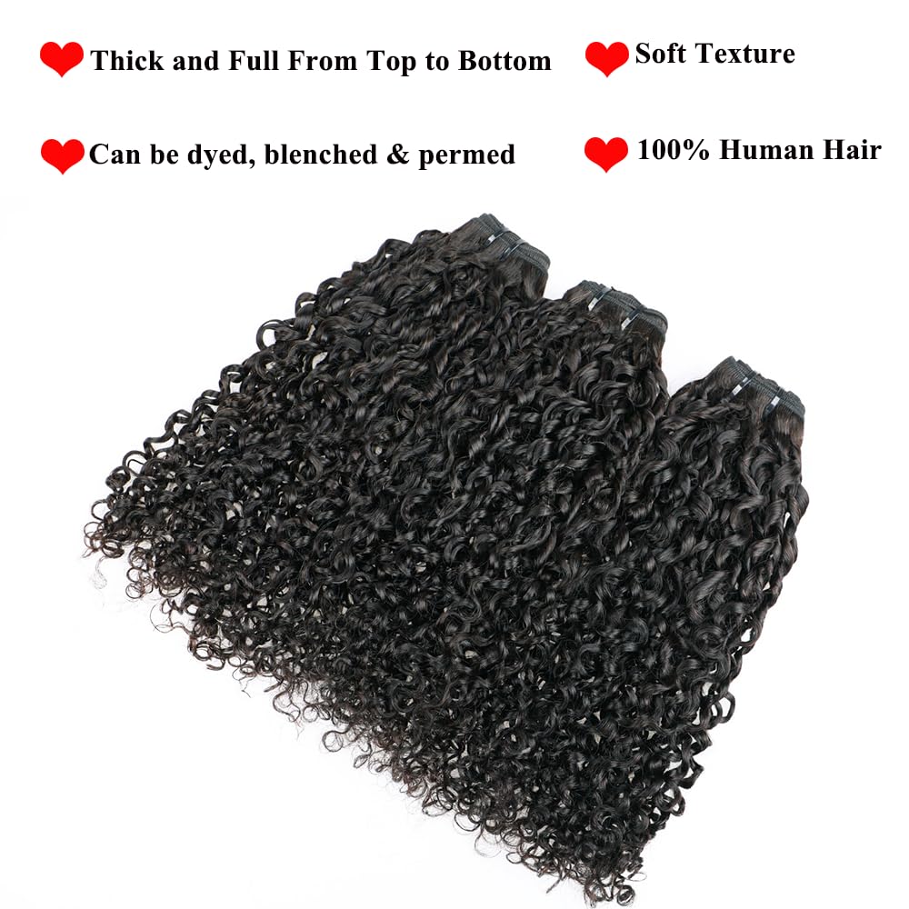 JYZ 16A Double Weft Pixie Curly Human Hair Bundles 14 Inch 1 Bundle Burmese Curly Bundles Human Hair 3C4A 100% Unprocessed Brazilian Raw Virgin Hair Extensions Quick Weave Extensions Natural Color