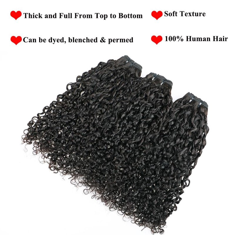 JYZ 16A Double Weft Pixie Curly Human Hair Bundles 14 Inch 1 Bundle Burmese Curly Bundles Human Hair 3C4A 100% Unprocessed Brazilian Raw Virgin Hair Extensions Quick Weave Extensions Natural Color