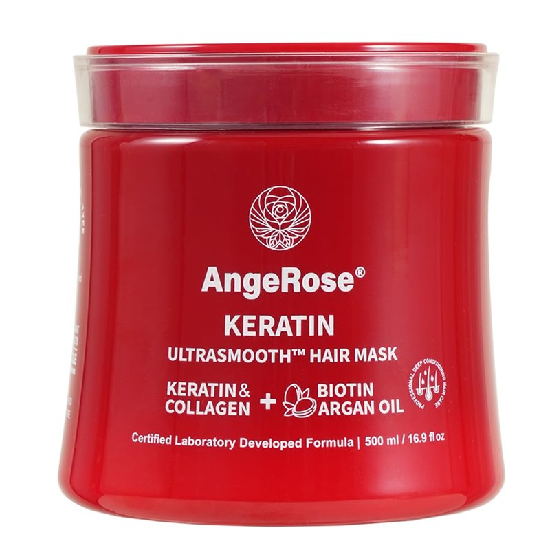 AngeRose Keratin Hair Mask with Collagen & Argan Oil – Deep Conditioner Treatment for Dry Damaged Hair Repair – Hydrating & Strengthening Cream for Color Treated 16.9 Oz (500ml)