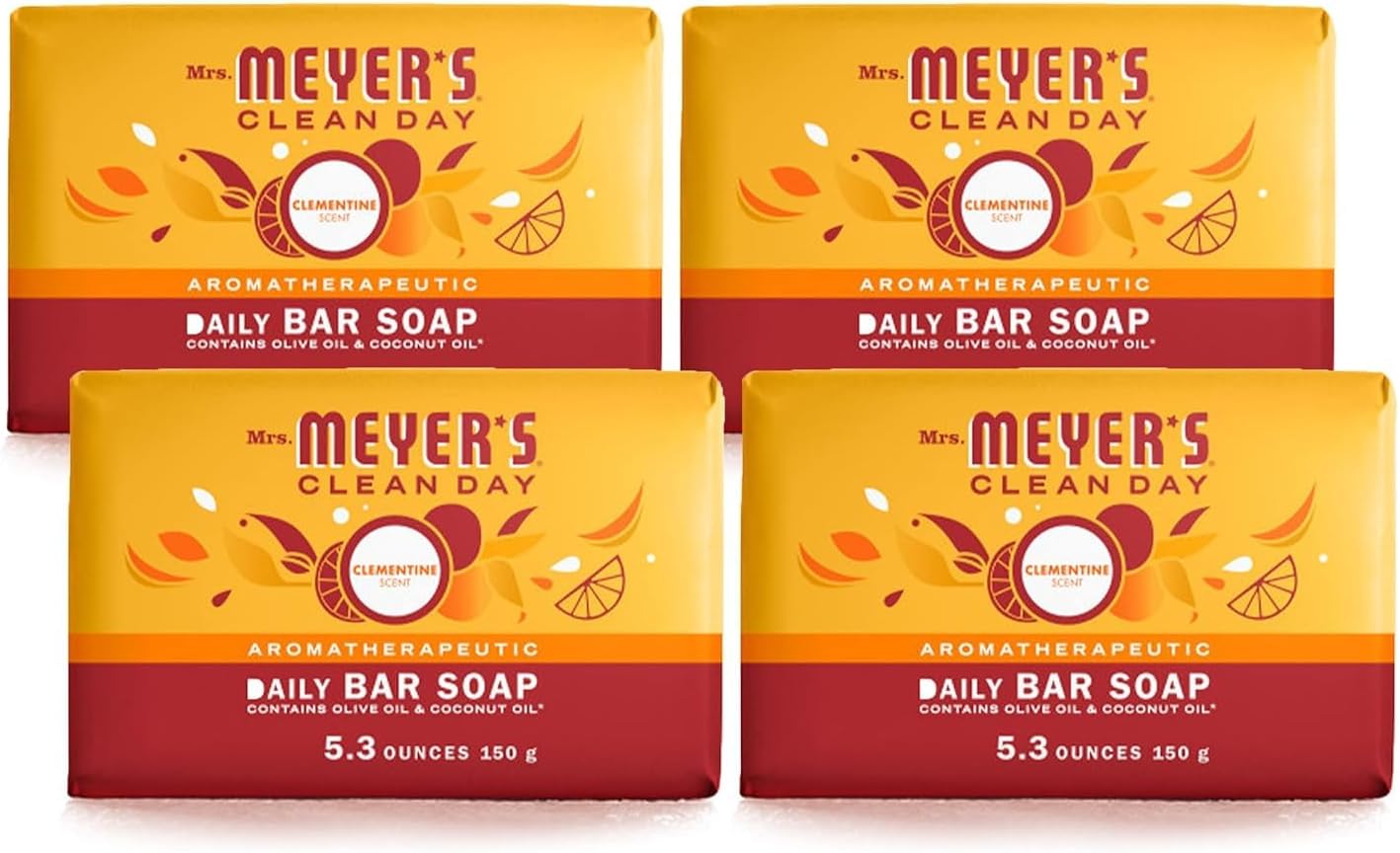 MRS. MEYER'S CLEAN DAY Bar Soap, Use as Body Wash or Hand Soap, Made with Essential Oils, Rain Water, 5.3 oz, 1 Bar