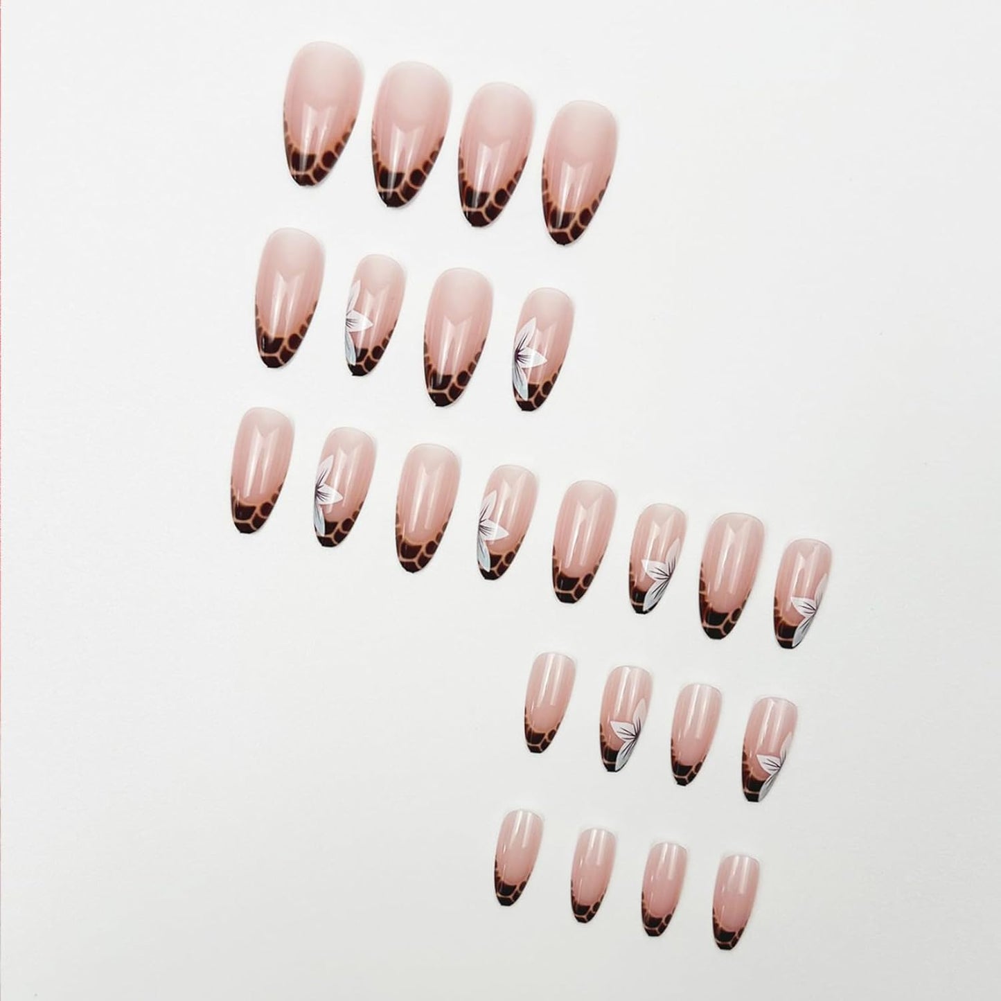 French Tip Almond Press-On Nails with Gold Bow | Reusable Glossy Acrylic False Nails for Women