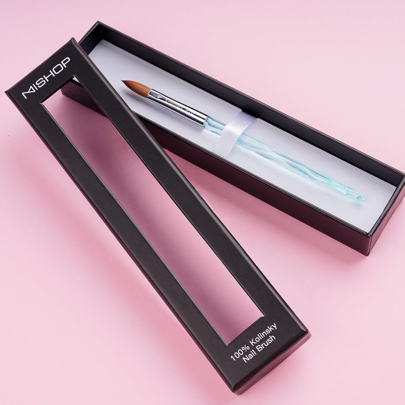 M ProK 100% Kolinsky Acrylic Nail Brush – Professional Nail Brush for Acrylic Application with Crystal Blue Handle – Handcrafted Salon Quality Tool (Size #14)