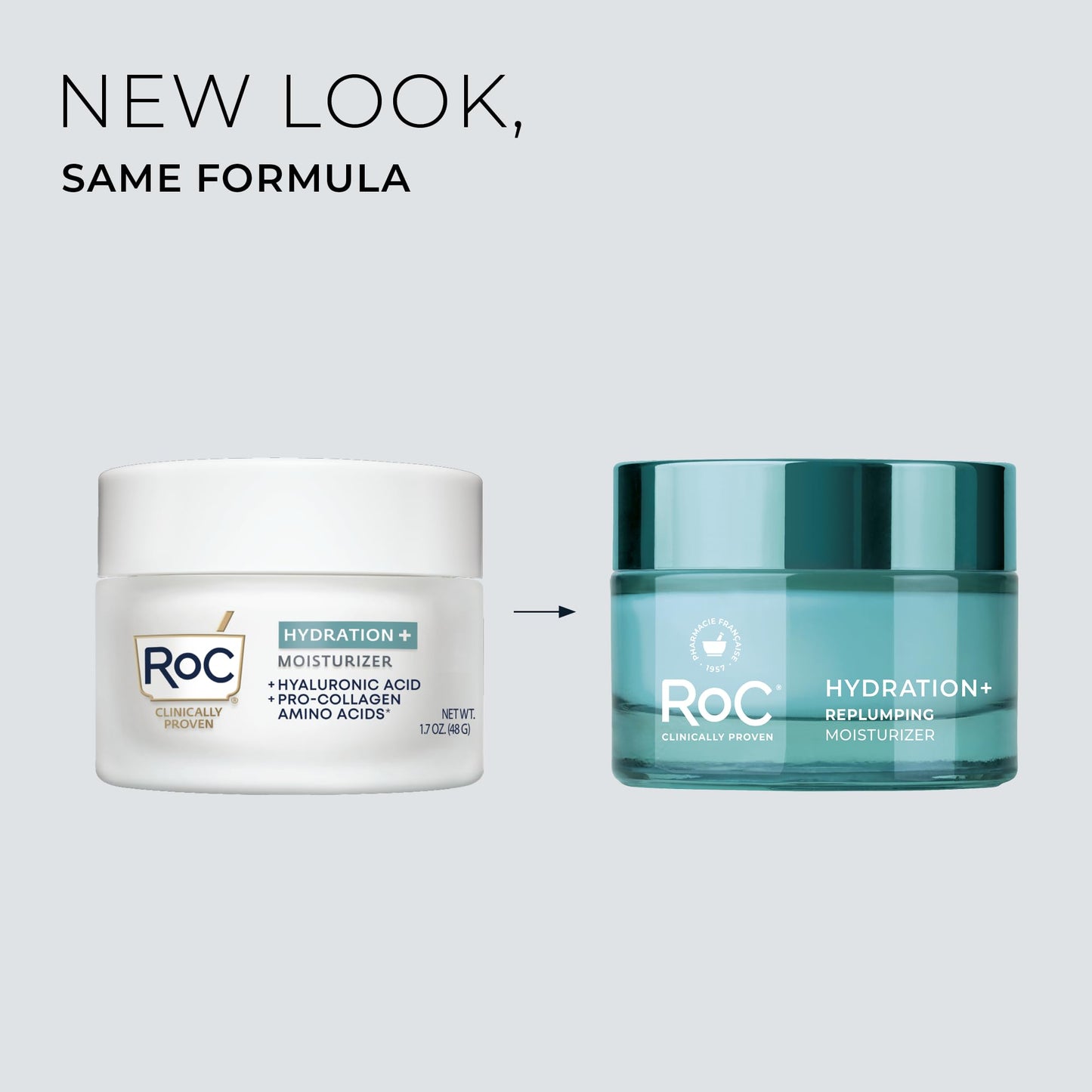 RoC Hydration+ Hyaluronic Acid Moisturizer Face Cream Fragrance Free Sensitive Face Moisturizer with Collagen Proteins 1.7 Ounces with Retinol Eye Cream Packette