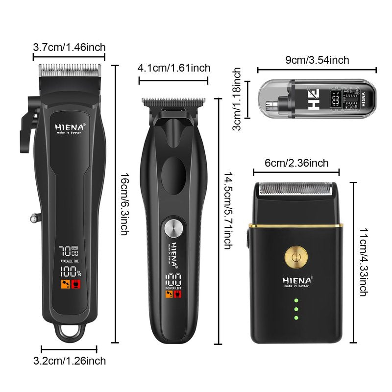 HIENA PRO Hair Clippers for Men Professional, Cordless Barber Kit with Electric Hair Clipper & T-Blade Beard Trimmer Foil Shaver, Men's Hair Cutting Kit