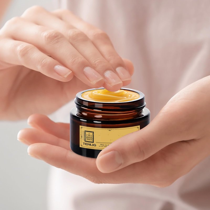 TENLIG 1.75 oz Glass Jars with Lids,Amber,12 Pack Empty Cosmetic Containers with Inner Liners,Black Metal Lid,Refillable Round Airtight Jars,Use to store Lotion,Powders,Candle Making