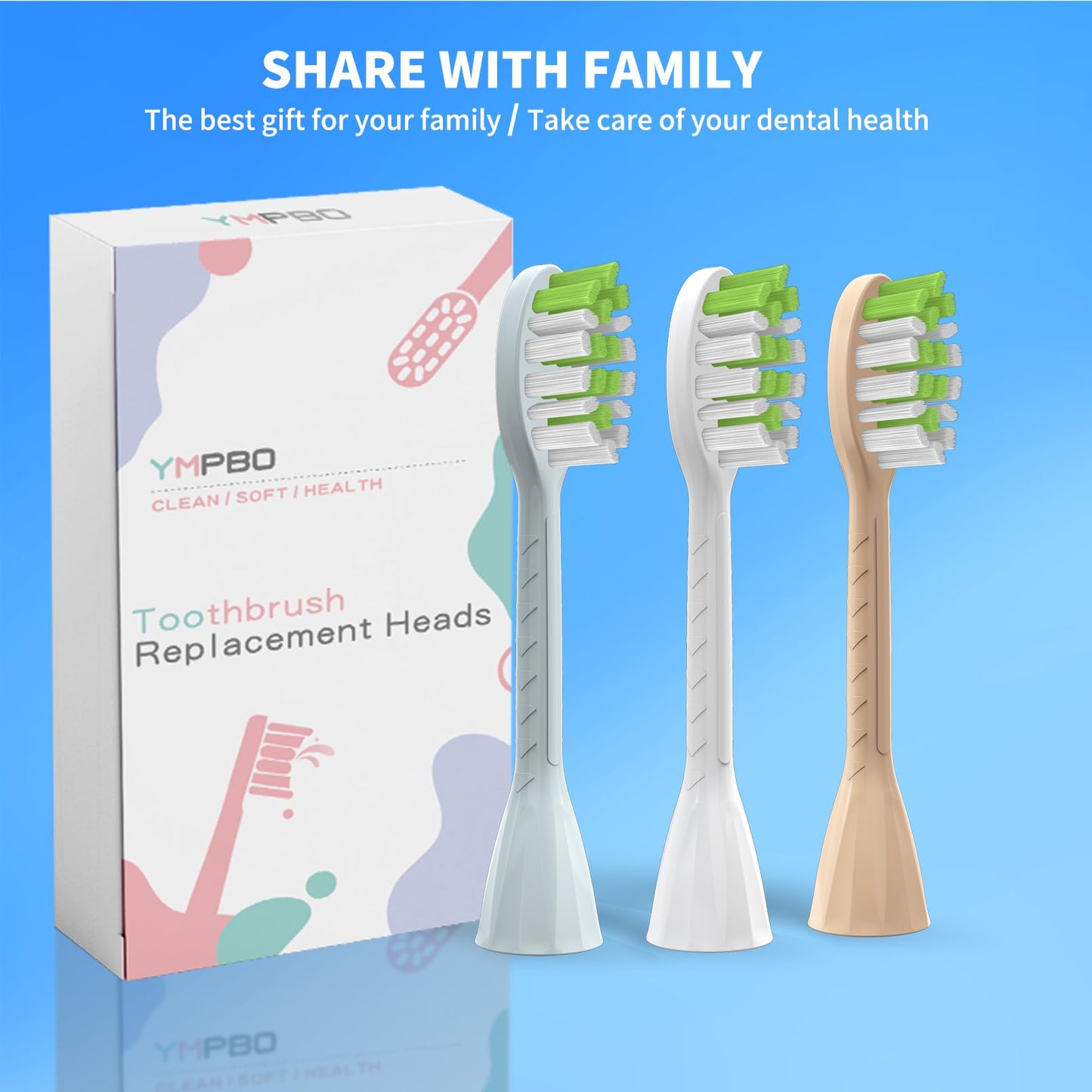 YMPBO Toothbrush Replacement Heads Compatible with Philips One Series Sonicare Battery Toothbrush BH1022/03, 10 Pack Replacement Heads, Soft Bristles, Mint Light Blue