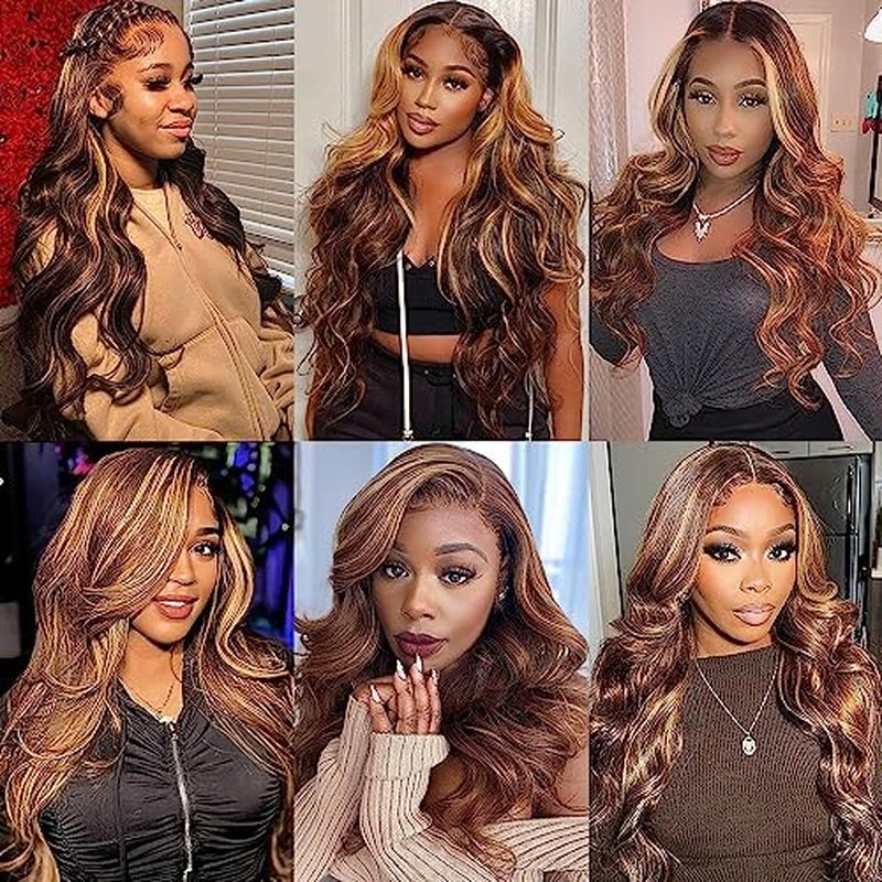 28 Inch Highlight Lace Front Wig Human Hair Ombre for Women 13x6 Body Wave Honey Blonde HD With Baby Hairline