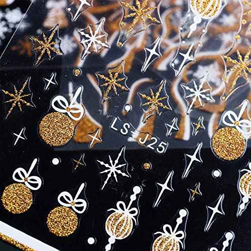 8 Sheets Glitter Christmas Nail Art Stickers Decals Self-Adhesive Holiday Gold Snowman Snowflake Winter Nail Supplies Nail Art Design Decoration Accessories