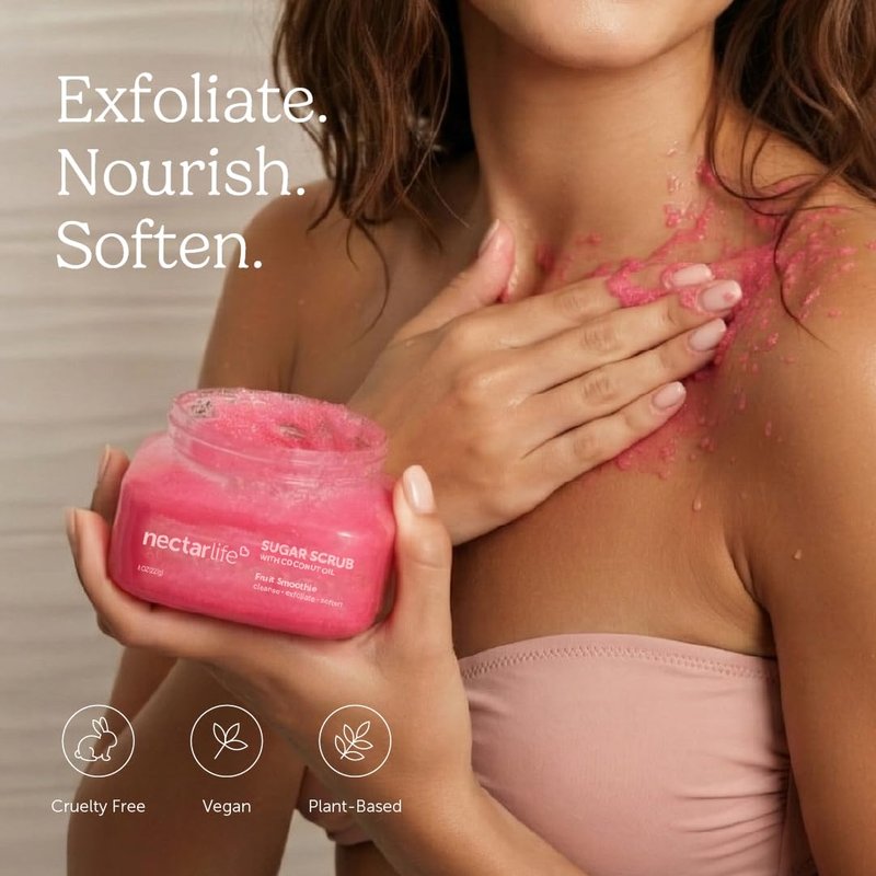 Nectar Life Exfoliating Sugar Scrub, Moisturizing Body Scrub with Coconut Oil & Shea Butter, Pre Shave Exfoliator (8 Ounce, Lemon)