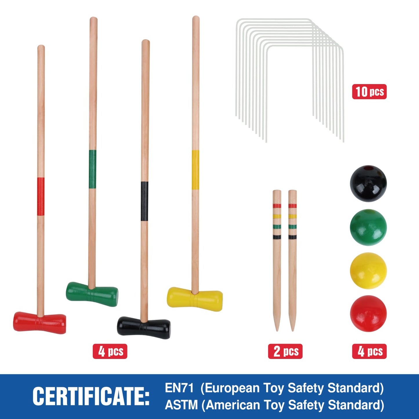 GOTHINK 4 Players Croquet Set with Wooden Balls for Adults & &Kids - Summer Outdoor Games for Lawn Backyard Activity - 30Inch Wooden Mallets,Colored Ball, Wickets, Stakes