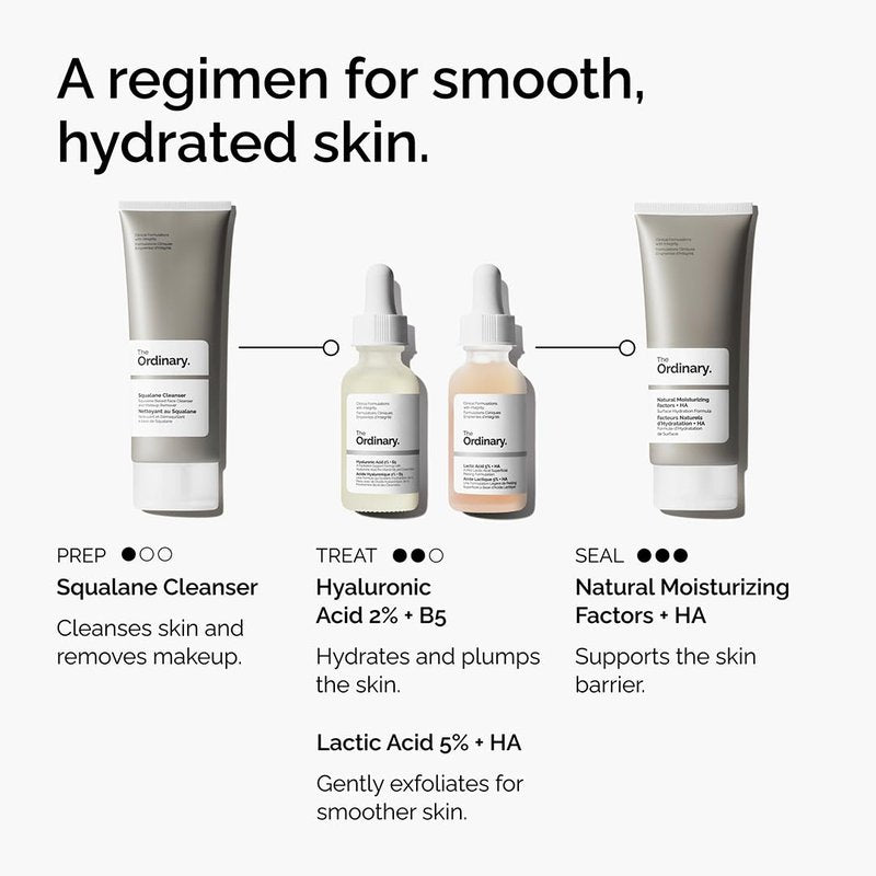The Ordinary Lactic Acid 5% + Hyaluronic Acid 2%, Gentle Exfoliating Serum for Smoother Skin, 1 Fl Oz