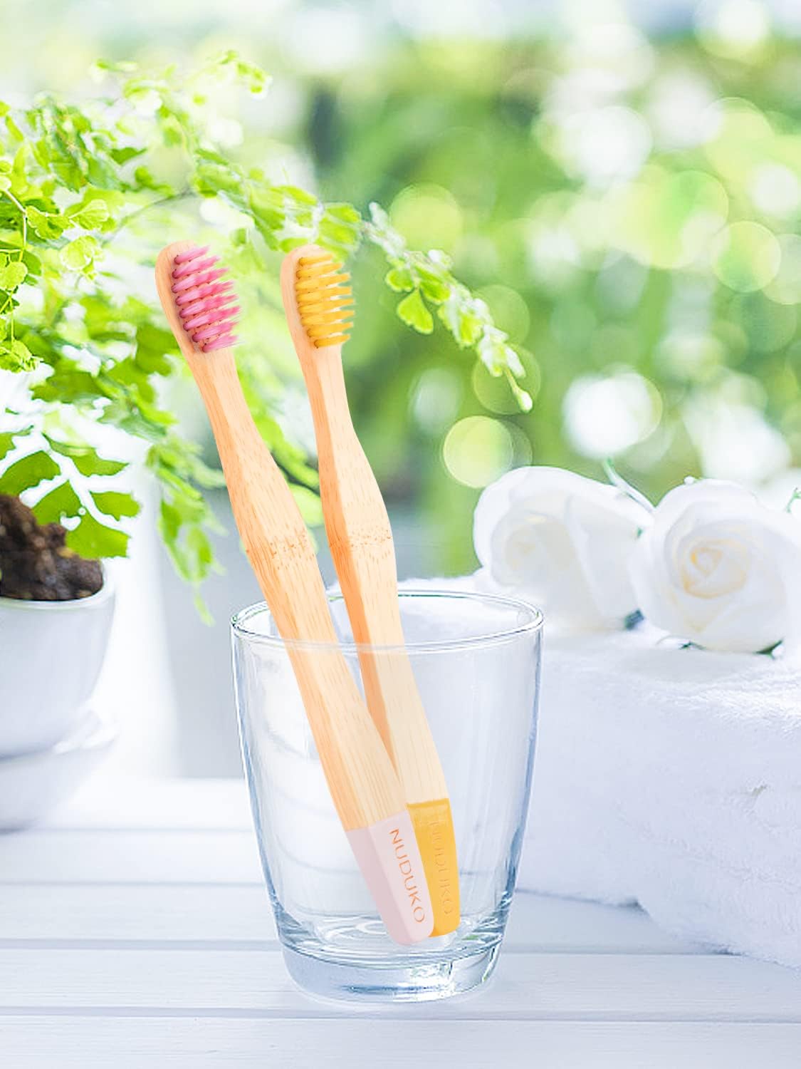 Biodegradable Bamboo Toothbrushes, 10 Piece BPA Free Soft Bristles Toothbrushes, Natural, Eco-Friendly, Green and Compostable