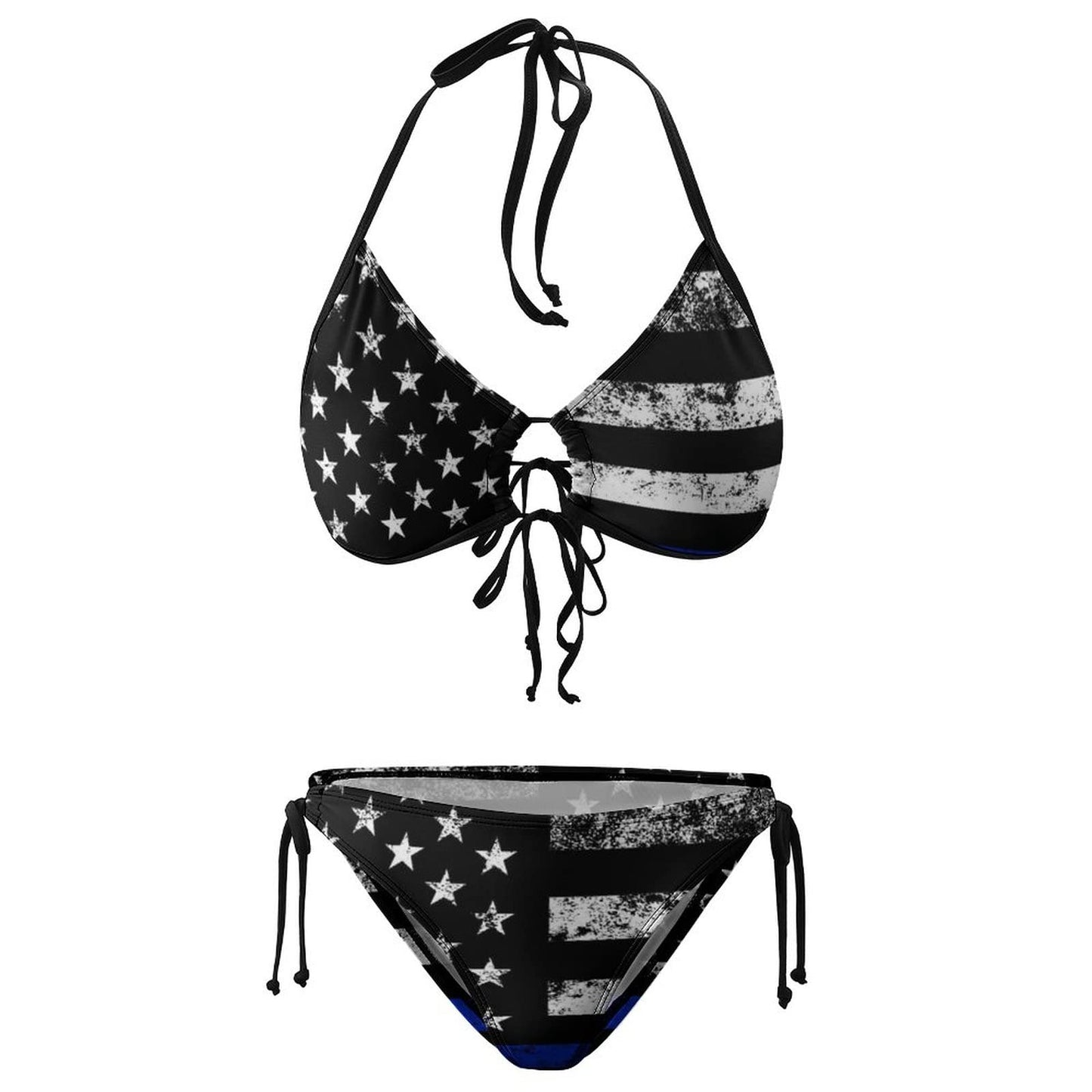 PIOKNGY Thin Blue Line American Flag Two Piece Independence Day Sexy Bikini Set Swimsuits Swimwear Modest Bathing Suits with Swimsuits for Women M