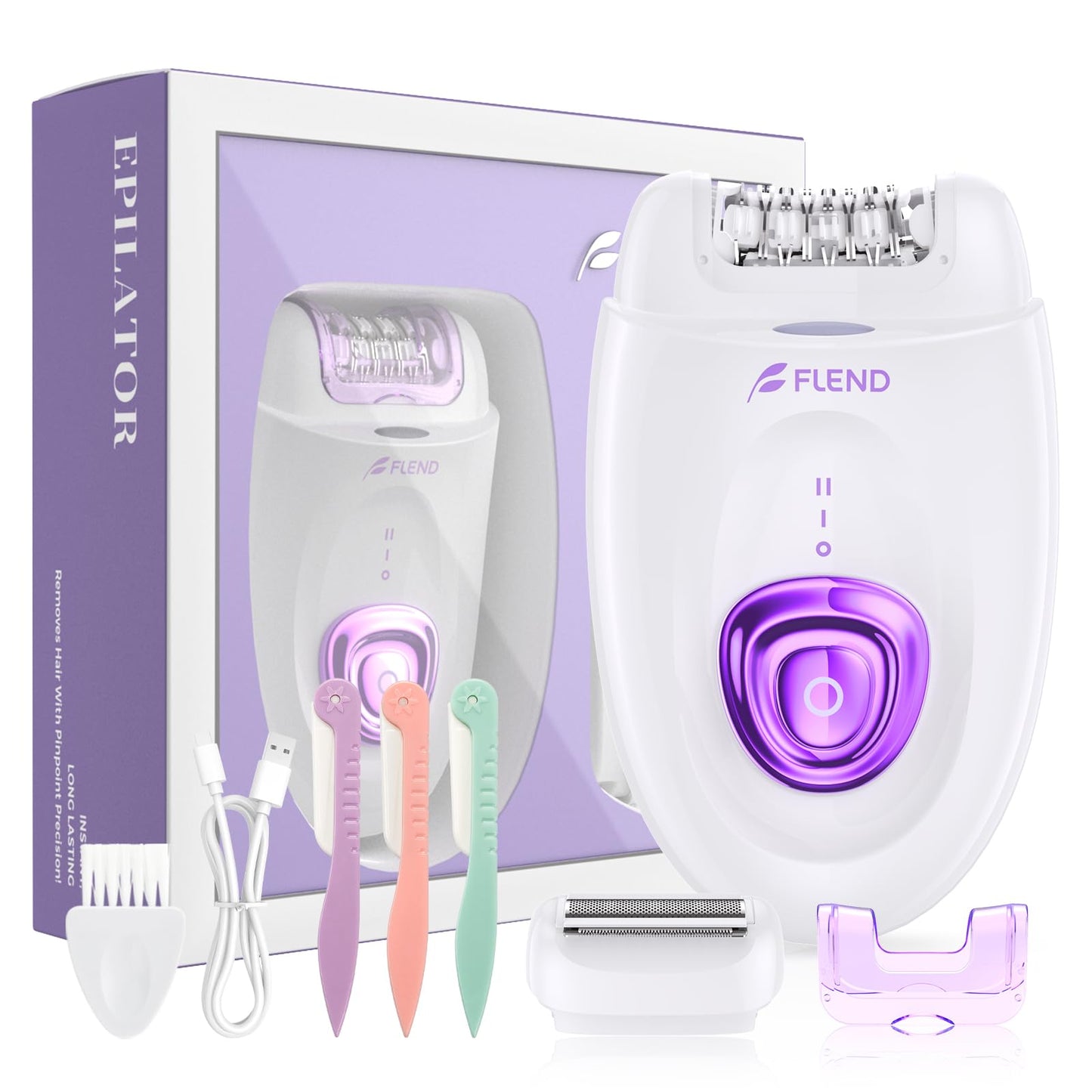 Epilator,Epilators Hair Removal for Women, 2 in 1 Hair Removal Device with LED Light & USB Rechargeable, Electric Shaver for Legs,Underarms,Bikini and Full Body, Purple
