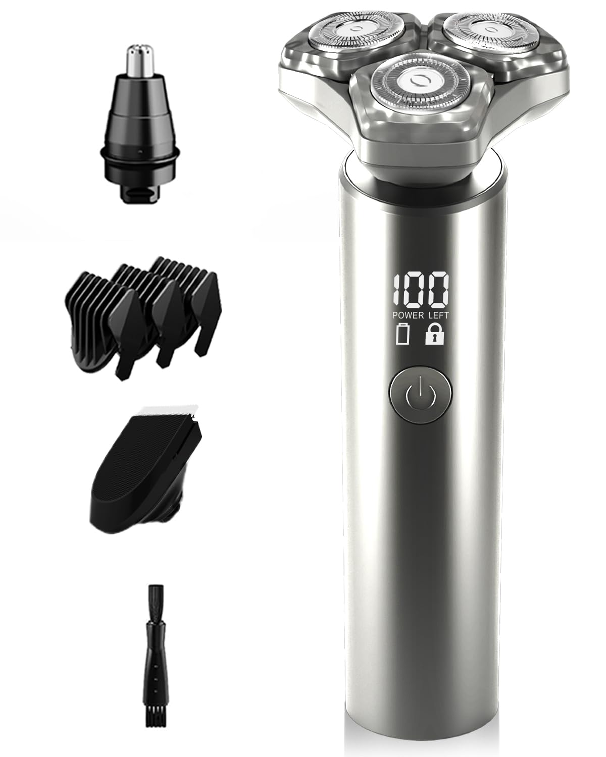Electric Razor for Men - Rechargeable Wet & Dry Shavers for Men, IPX8 Waterproof, Blades Spin 6000 Times Per Minute, and Travel Lock, Ideal for Business and Travel, Light Gray