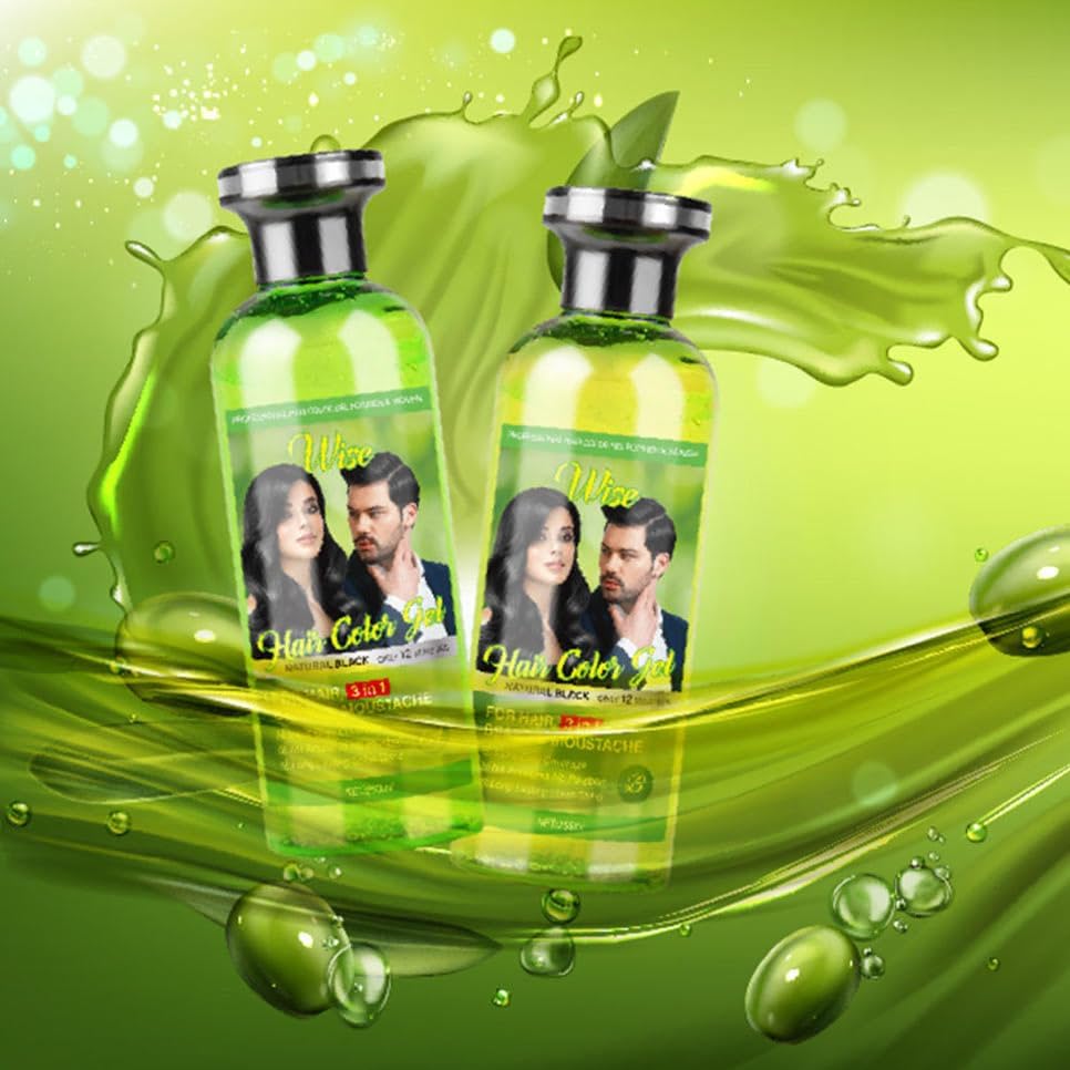 Natural Hair Color Gel - 3 in 1 Semi-Permanent Black Dye for Gray Coverage | Plant-Based with Olive Extract, 500ml x 2