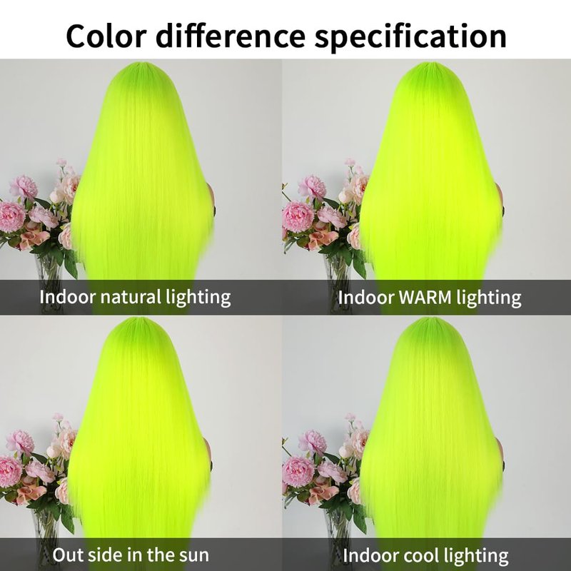 Maycaur Green Lace Front Wigs Long Straight Hair 24 Inch Lime Green Color Wigs for Fashion Women Glueless Synthetic Lace Front Wigs with Natural Hairline