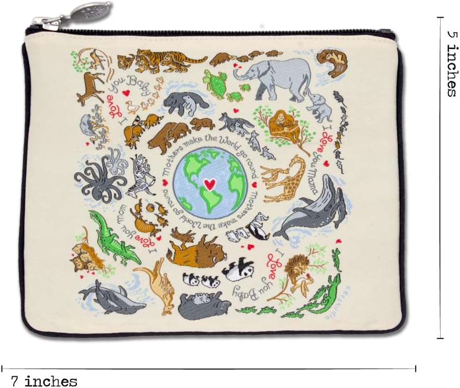 Catstudio Zipper Pouch - Embroidered Mom Design | Travel Toiletry Bag & Purse Organizer