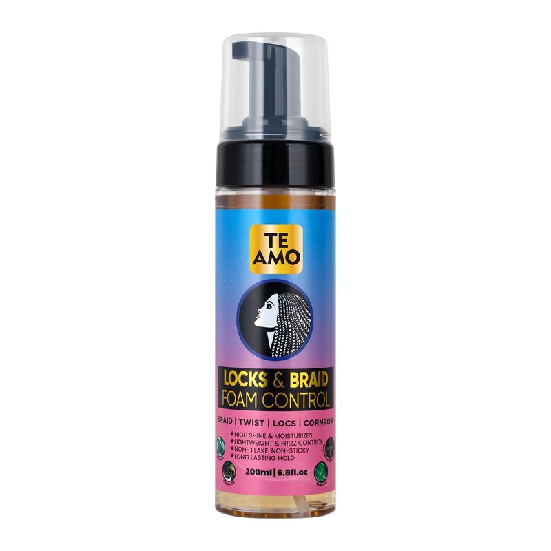Te Amo Locks & Braid Foam Control – Long-Lasting Braid Foam for braiding | No Frizz or Fraying | Moisturizes & Seals Braids, Locs, Twists & Cornrows (6.8 oz)