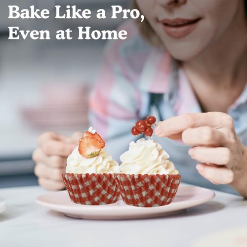 Regency Wraps Greaseproof Professional Grade Baking Cups, Pack of 40, Standard Liners, Red Gingham, for Cupcakes, Muffins, Candy, Non Stick