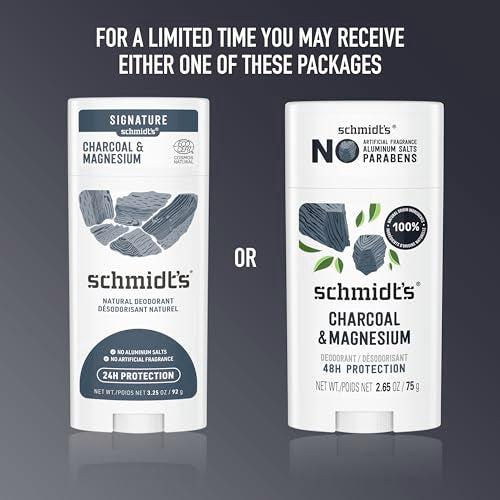 Schmidt's Aluminum-Free Vegan Deodorant Charcoal & Magnesium with 48 Hour Odor Protection, 2 Count for Women and Men, Natural Ingredients, Cruelty-Free, 2.65 oz, Pack of 2