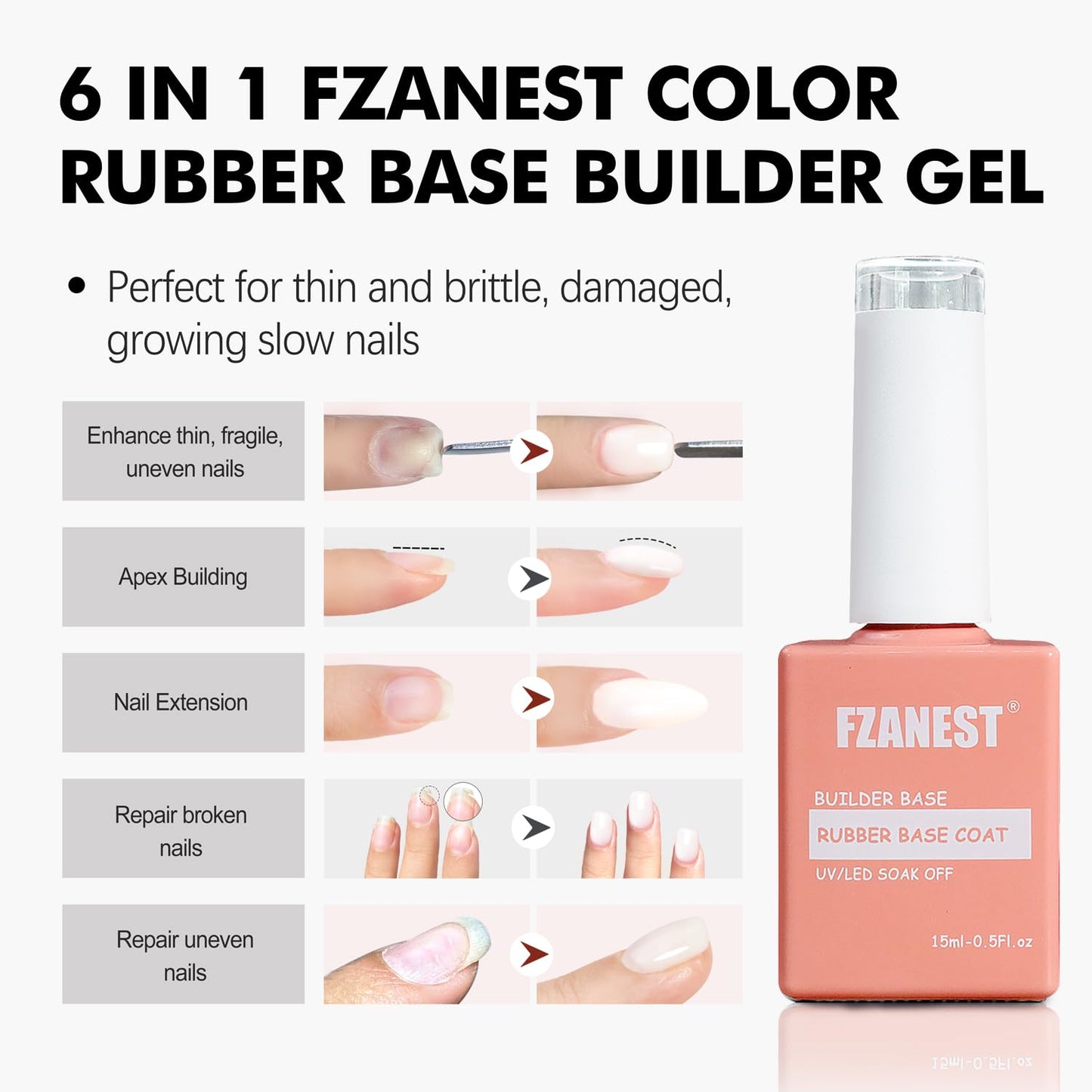 FZANEST Builder Gel Milky White Gel Polish Rubber Base For Nail Strengthener Extension LED Lamp Cured Color Base Nail Polish in Bottle