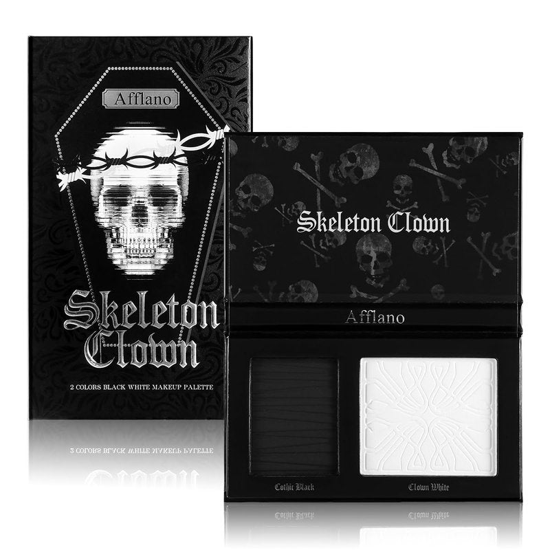 Goth Makeup Palette, Black White Duo Matte Pressed Powder Eyeshadow Palette for Smoky Gothic Makeup, High Pigmented Long Last Concealer Foundation Pallet for Halloween Skeleton Clown SFX Costume Joker