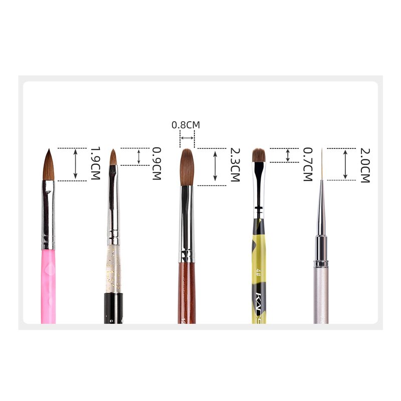 KADS Kolinsky Sable Brush 2 Way Acrylic Professional French Manicure Clean-up Brush Nail Art Brush Nail Dotting Pen (5 Pcs Different Series)