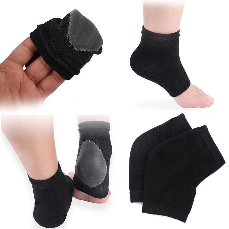 Makhry 2 Pairs Moisturizing Silicone Gel Heel Socks for Dry Hard Cracked Skin Open Toe Comfy Recovery Socks Day Night Care (Black)