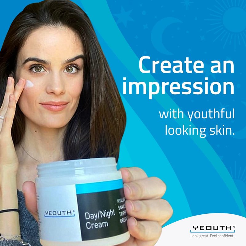 YEOUTH Day & Night Cream - Hyaluronic Acid & Snail Mucin Moisturizer for All Skin Types | 4 oz