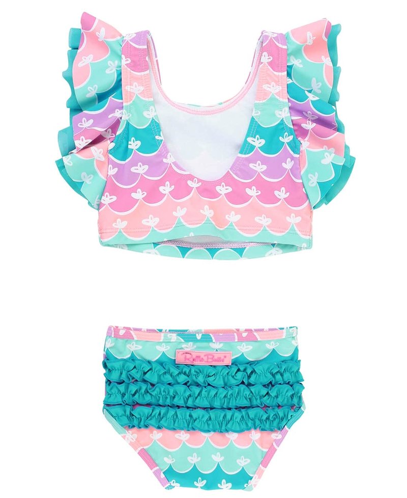 RuffleButts Baby/Toddler Girls Waterfall Tankini Two Piece Swimsuit - Mermaid, 5