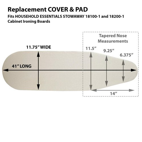 Household Essentials 2015 Stowaway Ironing Board Replacement Pad and Cover | 41" x 11.5" | Natural